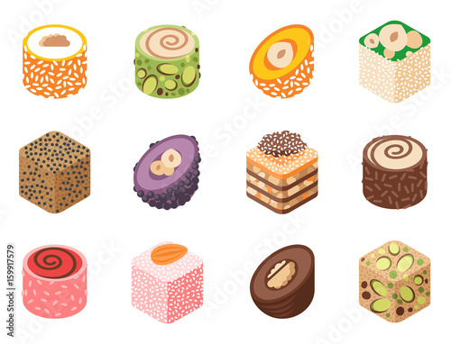East delicious dessert isolated on white sweets food confectionery homemade assortment vector illustration