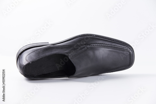 Male Black Shoe on White Background, Isolated Product, Top View, Studio. © GeorgeVieiraSilva