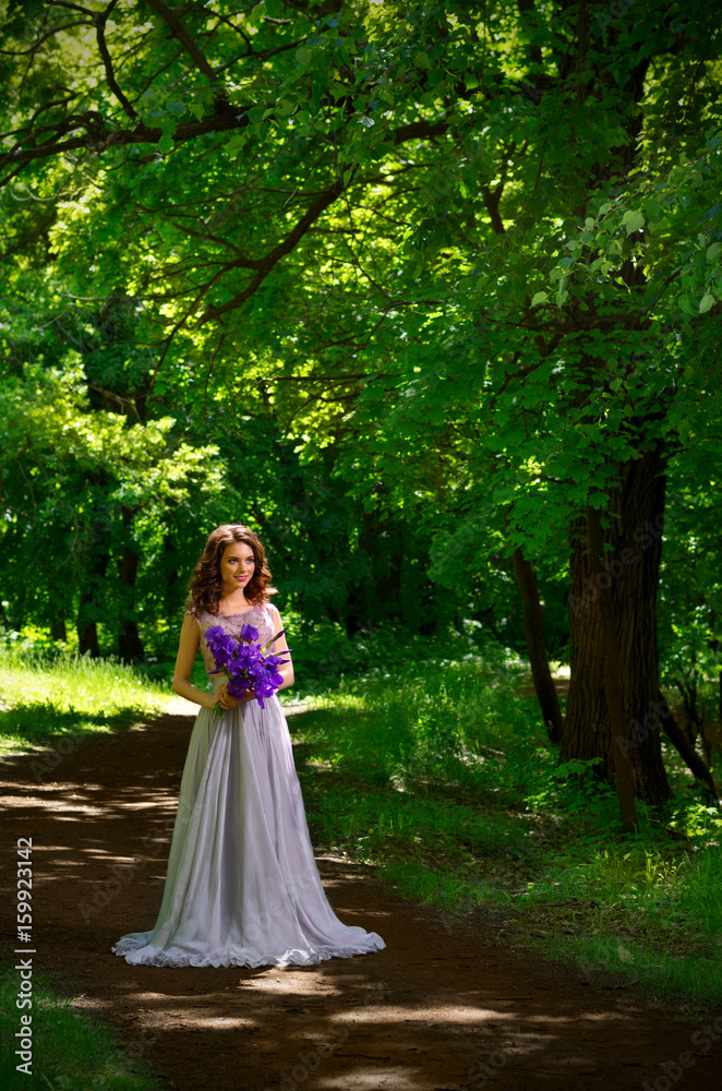 Woman with flowers in the forest (without sunrays ver)