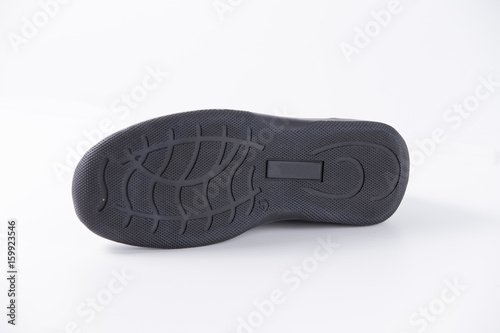 Male Black Shoe on White Background, Isolated Product, Top View, Studio.