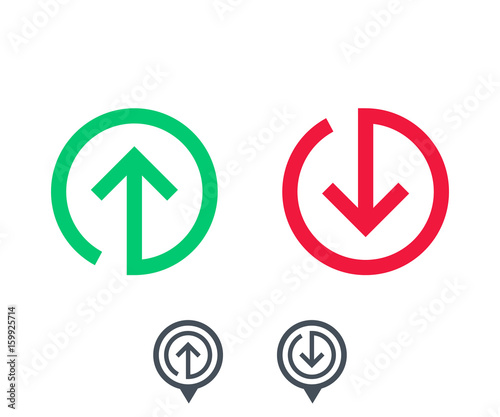 growth, decline icons with arrow in circle