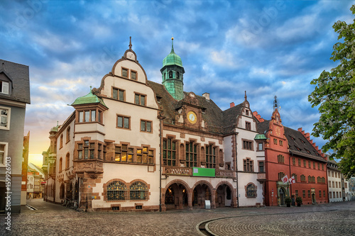 Obraz na płótnie Old Town Hall (Altes Rathaus) on sunrise in Freiburg im Breisgau, Baden-Wurttemberg, Germany w salonie