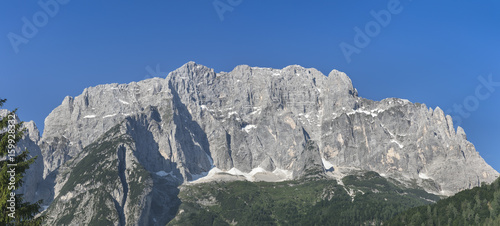 Panoramic view of Jof di Montasio mountain in Julian Alps, Italy