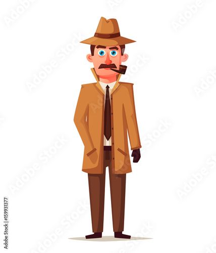 Funny detective character. Cartoon vector illustration