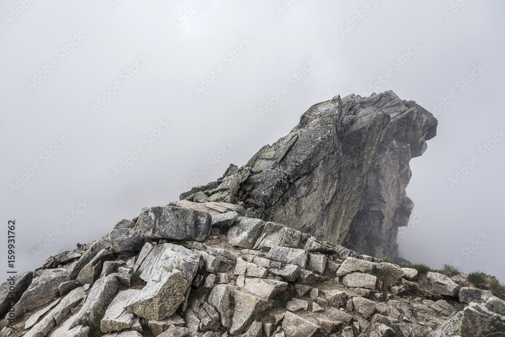 The top of the rocky mountain peak.
