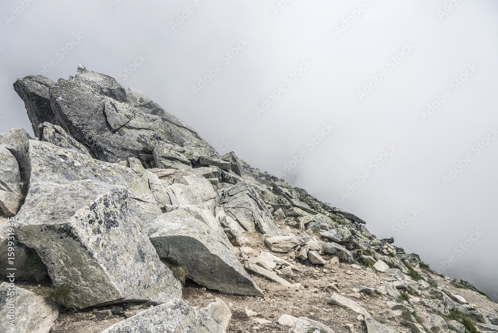 The top of the rocky mountain peak.
