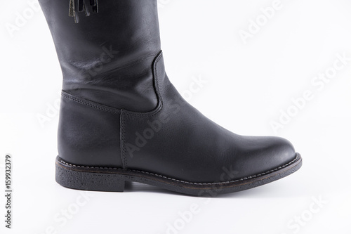 Male Black Boot on White Background, Isolated Product, Top View, Studio. © GeorgeVieiraSilva