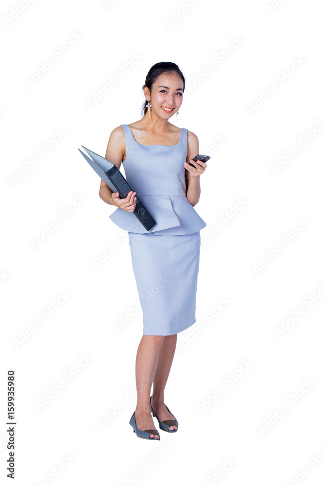 Beautiful young asian business woman hold smart phone and file Beautiful young asian business woman hold smart phone and file