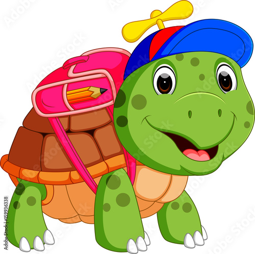 Cute turtle go to school