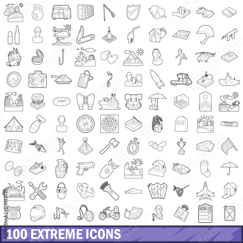100 extreme icons set, outline style