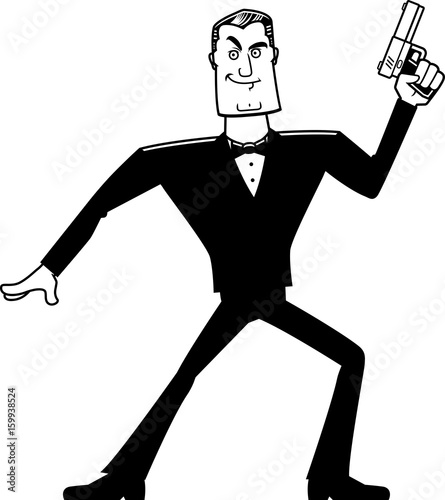 Cartoon Spy in Tuxedo Action Pose