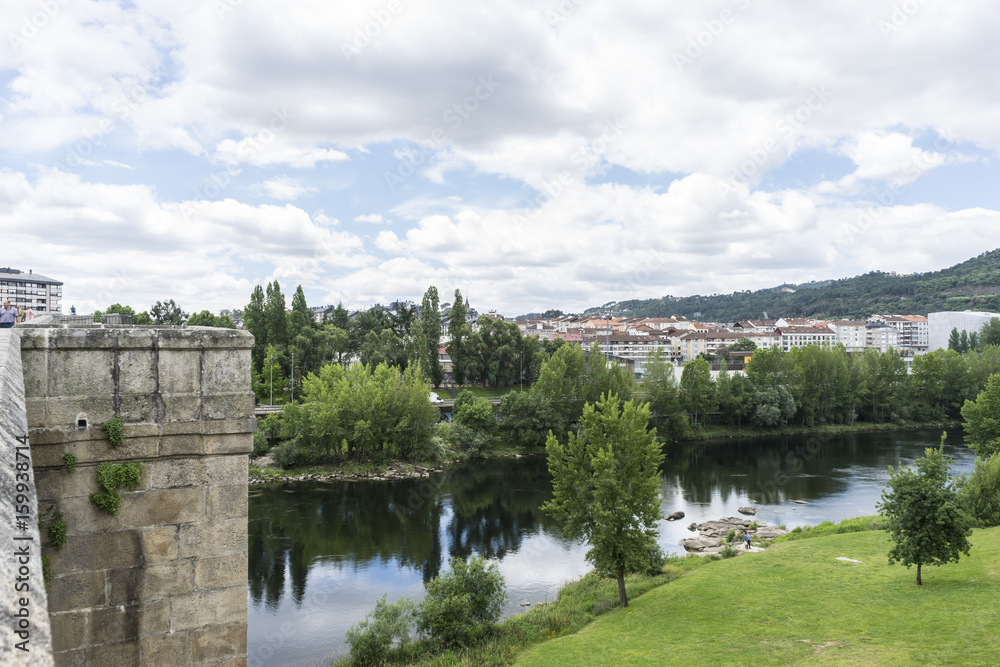 Environment, Miño river passing through Orense Roman city located in Galicia. Spain
