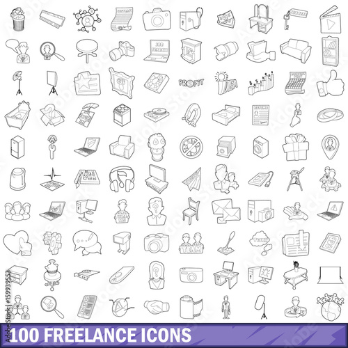 100 freelance icons set  outline style