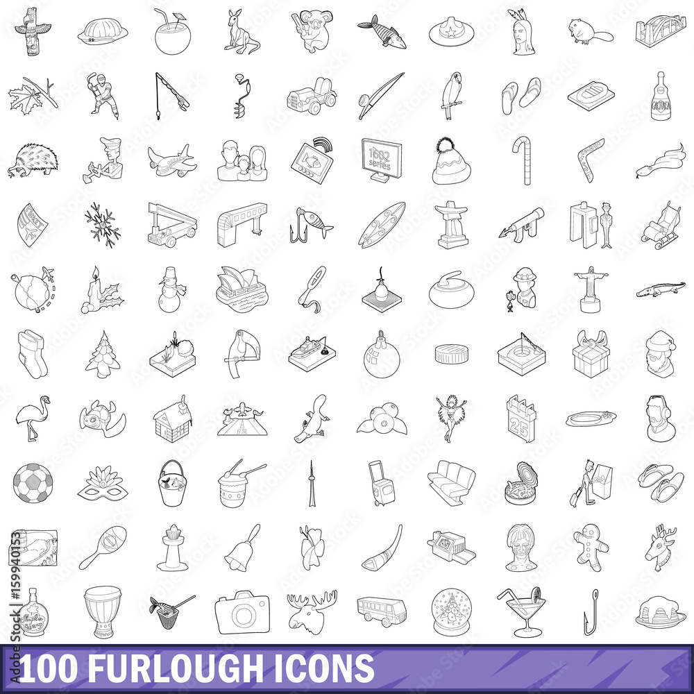 100 furlough icons set, outline style 100 furlough icons set, outline style