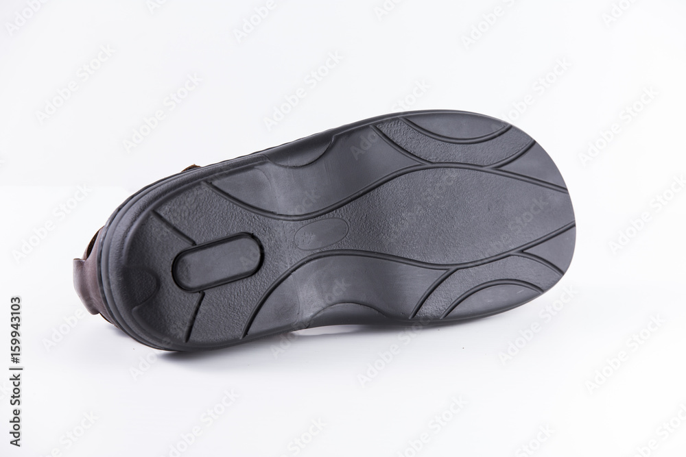 Male Brown Sandal on White Background, Isolated Product, Top View, Studio. Male Brown Sandal on White Background, Isolated Product, Top View, Studio.