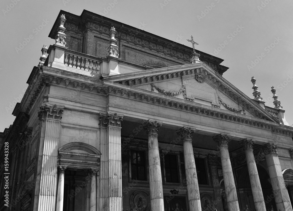 Saint Filippo Neri church, in Turin, Italy. Black and white.