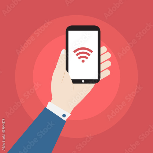 hand holding smartphone with wifi icon vector design