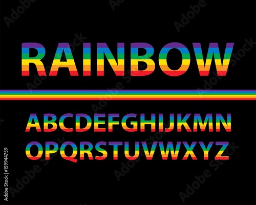 Set of rainbow colored alphabet uppercase letters with black background, vector illustration