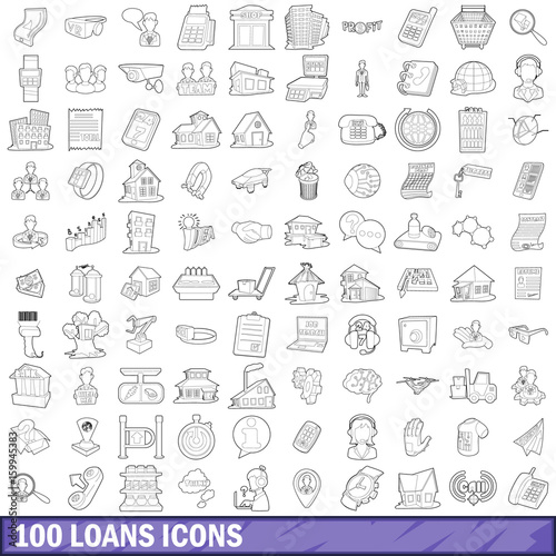 100 loans icons set  outline style