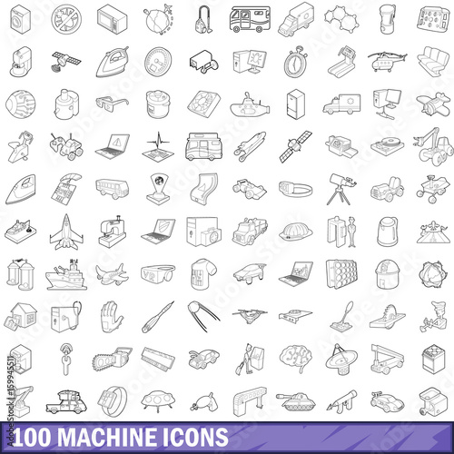 100 machine icons set  outline style