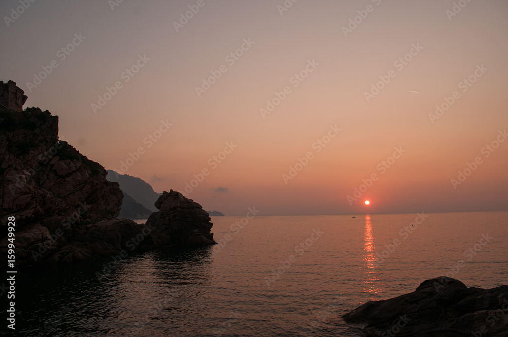 Sunset with the coast - Porto Ota, Corsica, France