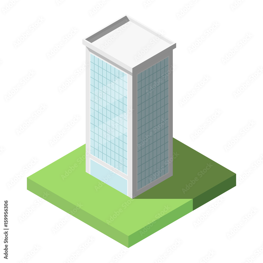 Vector Isometric of Modern Office Tall Building for Icon, Infographic design.