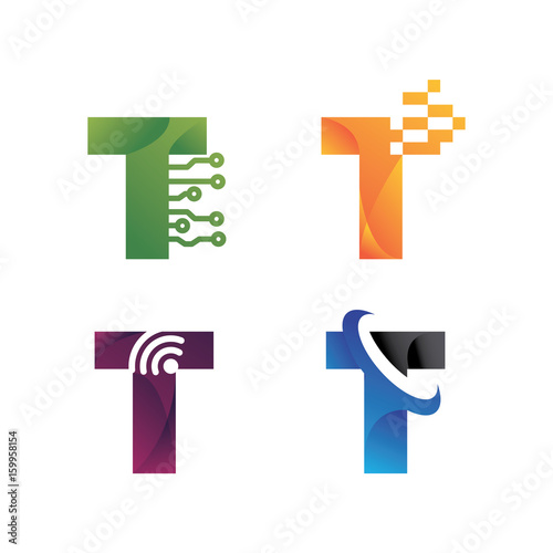 T Letter Tech Logo Template Design