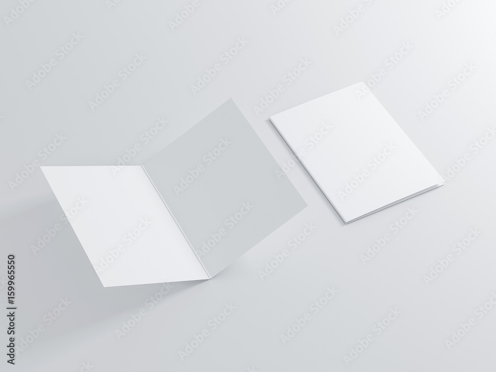 Opened and closed white leaflet or invitation Mockup, blank greeting card, 3d rendering Opened and closed white leaflet or invitation Mockup, blank greeting card, 3d rendering