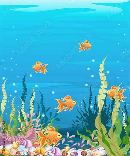 under the sea vector background Marine Life Landscape - the ocean and underwater world with different inhabitants. For print, create videos or web graphic design, user interface, card, poster.