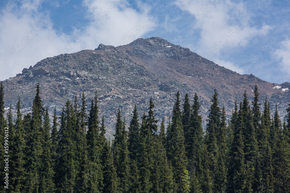 Low clouds on the mountain peaks, Kazakhstan, Kyrgyzstan