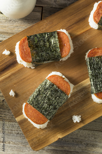 Homemade Healthy Musubi Rice and Meat Sandwich photo