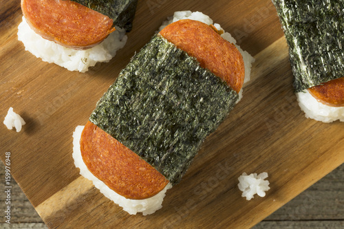 Homemade Healthy Musubi Rice and Meat Sandwich photo