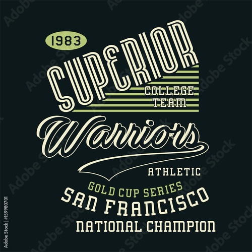 Design alphabet and numbers superior college team warriors athletic for t-shirts