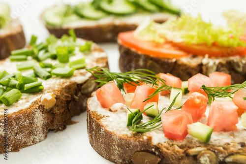 Homemade sandwiches. Low carbohydrate diet of organic products. Healthy breakfast concept.