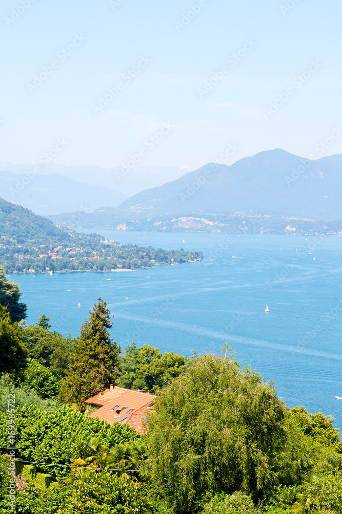 in italy landscape panorama of lake and mountain