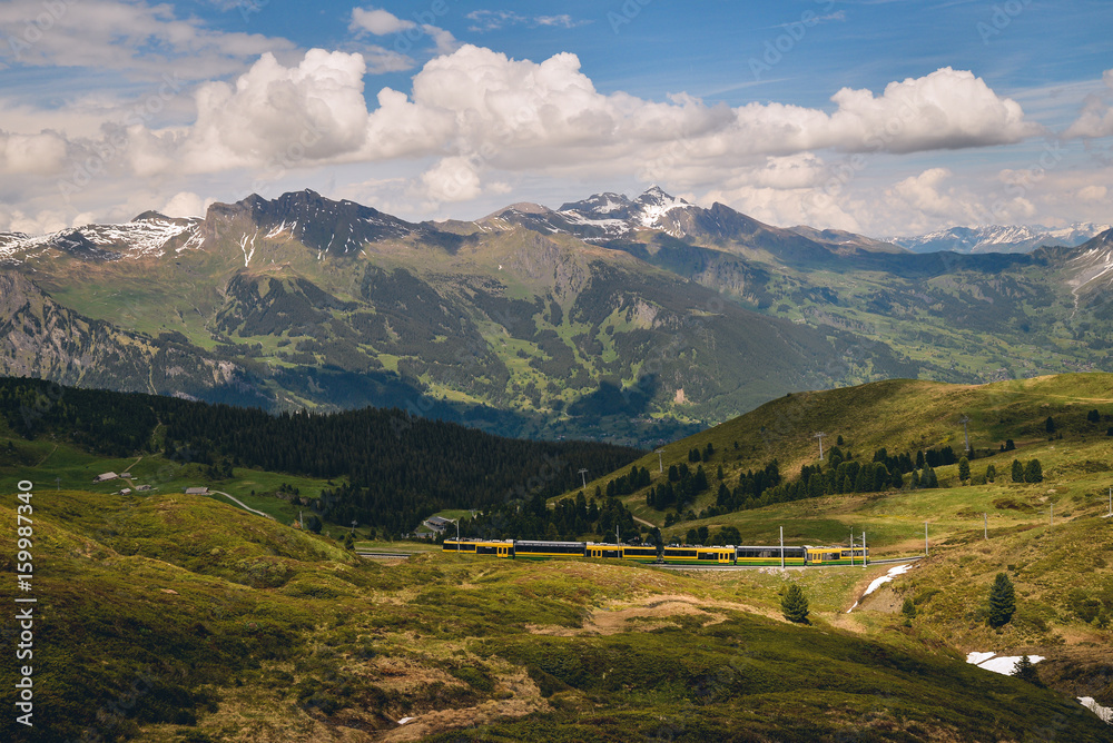 Swiss mountain train crossed Alps