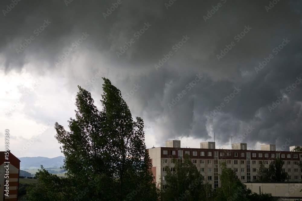 Heavy storm clouds and strong wind over the town. Slovakia Heavy storm clouds and strong wind over the town. Slovakia