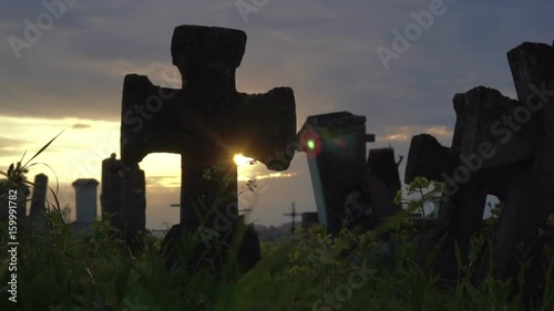 old stone crosses in the cemetery