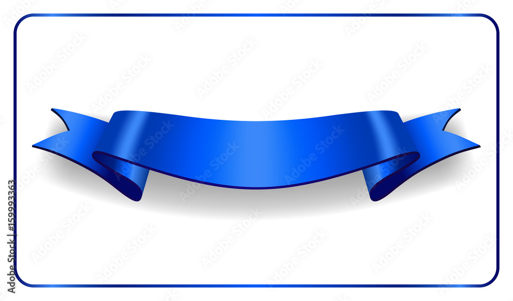 Ribbon blue banner. Sign satin blank promotion, web, advertising banner. Shiny ribbon scroll design decoration element. Vintage label isolated on white background Vector illustration