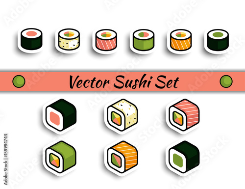 Vector rolls sushi set isolated
