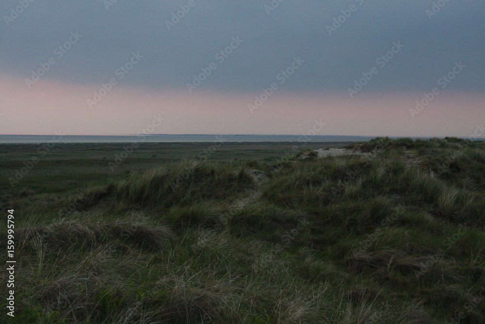 sunset at the sanddunes of the wadden sea