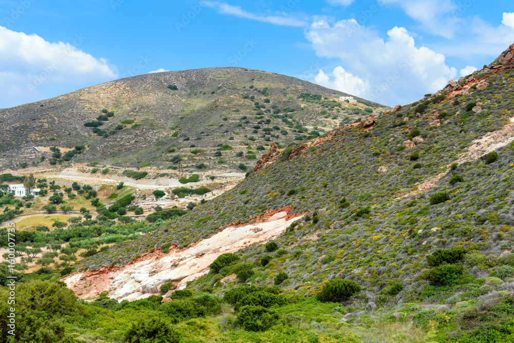 Beautiful mountain landscape in north western part of Milos island. Cyclades, Greece