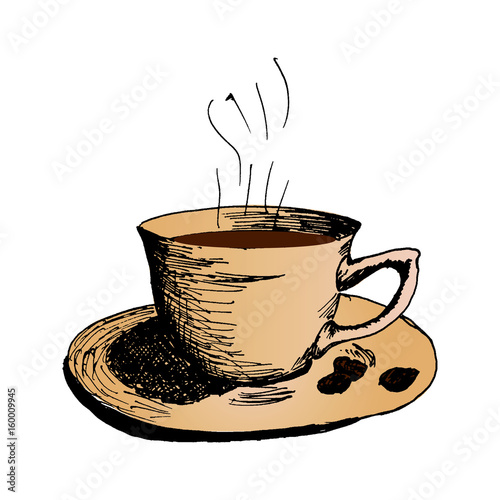 Coffee cup, hot morning coffee Hand Drawn Sketch Vector illustration.