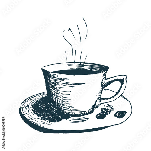Coffee cup, hot morning coffee Hand Drawn Sketch Vector illustration.