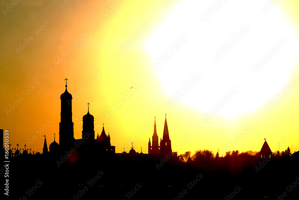 silhouette of Moscow Kremlin at sunrize