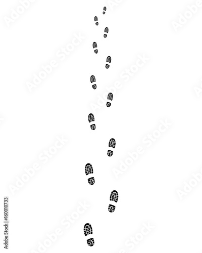 Black trail of shoes on a white background