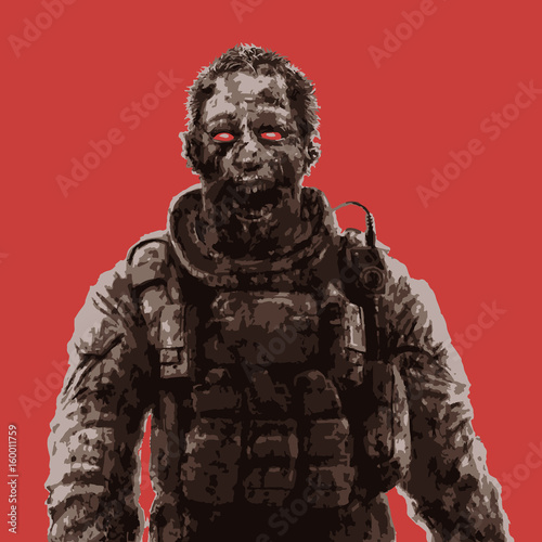 Zombie soldier shout concept. Vector illustration.