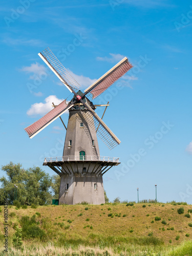 Windmill and rampart of fortified town Woudrichem, Netherlands