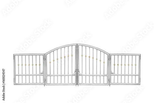 Iron fence with gate on a white background with clipping path.
