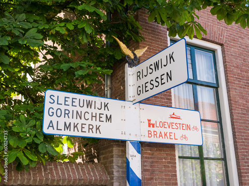 Old ANWB signpost in Woudrichem, Netherlands